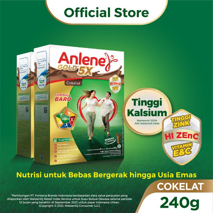 Gambar Anlene Gold 5X Susu Bubuk Cokelat 2 X 240g - Nutrisi Tulang, Sendi, Da dari tokohanifah7775 undefined Tokopedia
