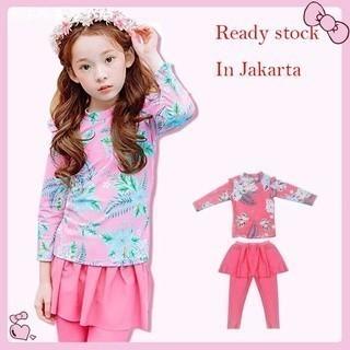 Gambar 【Ready】 2-10 Tahun Gadis Baju Renang ANAK Perempuan Model Lengan Panjang+Rok Untuk Gaun Pantai - Pink, M dari Yingfaplus undefined Tokopedia
