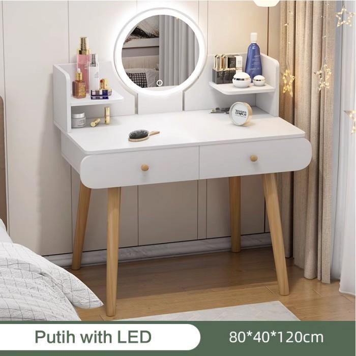 Gambar Meja Rias + Kursi Pita/ Meja Rias Lampu LED/Meja Rias Aesthetic - Putih ada LED dari Artimora Furniture undefined Tokopedia