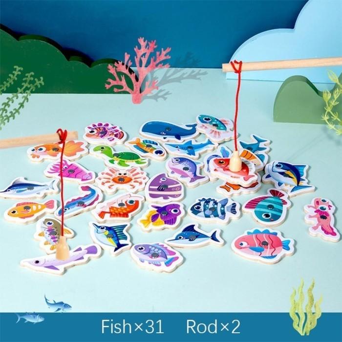 Gambar Mainan Mancing Anak Set Pancing Ikan Magnet Kayu Fishing Game Toys - Set-31Fish dari Soya Global undefined Tokopedia