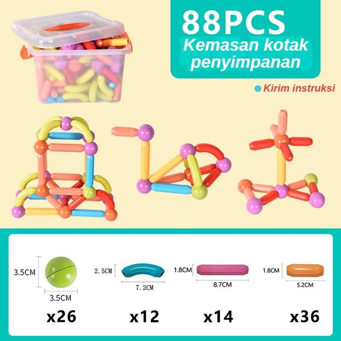 Gambar Educational Magnetic Building Blocks Set For Kids: Magnet Stick Balls - 88PCS dari PT ABADI SEJATI undefined Tokopedia