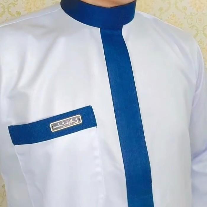 Gambar Baju koko muslim pria putih full les biru Bahan saudi premium original produk alghin exclusive 05 - XL dari Alghin Exclusive undefined Tokopedia