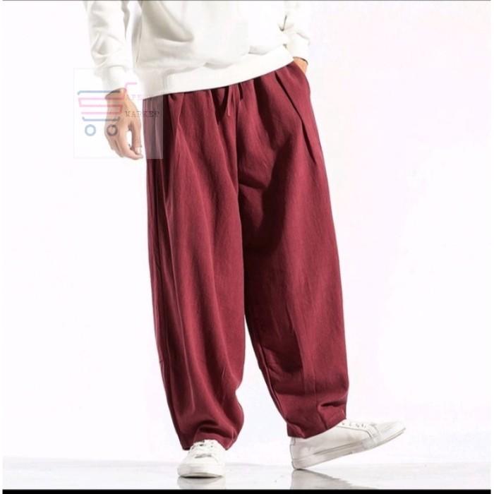 Gambar New Men,s Solid Color Harem pants Harajuku Style Men Loose Ankle - MAROON, All Size dari Safety Market Jakarta 2 undefined Tokopedia