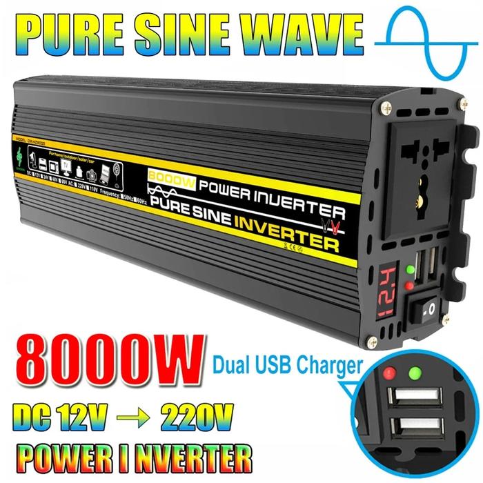 Gambar Limited 3000/4000/6000/8000W Car Inverter Pure Sine Wave Vehicle Smart Inverter DC 12V To AC 220V for Car Auto RV for Vehicle Appliance dari Lilian Stored undefined Tokopedia