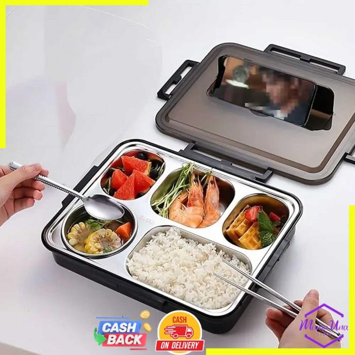Gambar Kotak Makan UPORS 5,4,3 Sekat Lunch Box Kotak Bekal Siang Anti Tumpah 1 Susun - Hitam 5 Sekat dari Mamaunastore undefined Tokopedia