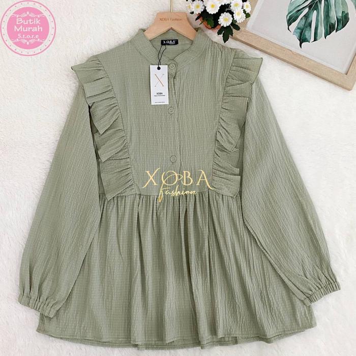 Gambar Xoba Fashion 3240 Atasan Wanita Blus katun dobby LD 108 CM Polos S368/381 Good Vibes - PASTEL GREEN dari XOBA FASHION undefined Tokopedia