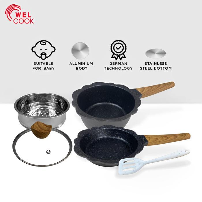 Gambar WELCOOK Panci Set MPASI Bayi 5 Pcs Free Sutil Bayi - black dari vefrt undefined Tokopedia