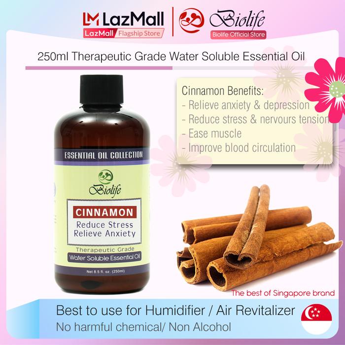 Gambar Biolife Cinnamon Pure Water Soluble Essential Oil (250ml), Made With Botanical Extract No Harmful Chemical. Use With Aroma Diffusers, Air Revitalizers, Air Purifiers, Humidifiers. dari Anzura Mahaka Shops undefined Tokopedia