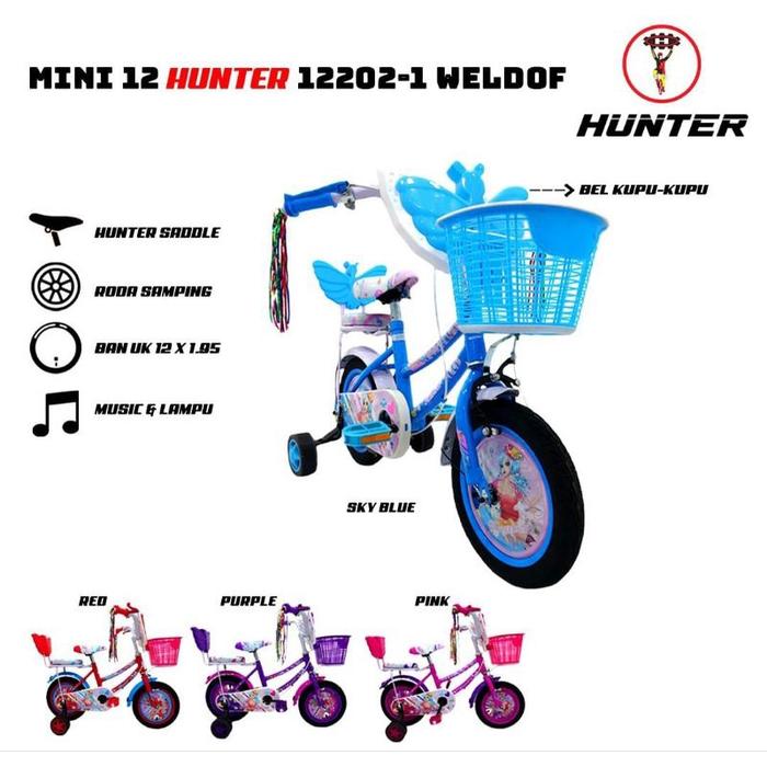 Gambar SEPEDA ANAK PEREMPUAN MINI 12 / 16 / 18 INCH HUNTER 201-1 204 205 KERANJANG RODA SAMPING MURAH ASLI ORIGINAL SURABAYA - HUNTER 202-1, 12 dari Sepeda Surabaya undefined Tokopedia
