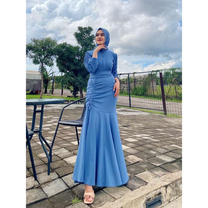 Gambar Diva Knitt Dress Mermaid Gamis Duyung Lebaran 2024 - Denim, M (BB 30-49 kg) dari Wiwik_ olshop undefined Tokopedia