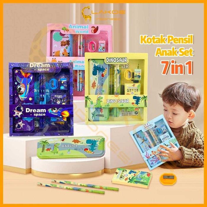 Gambar Kotak Pensil Anak Set 7 in 1 Stationery Hadiah Anak Sekolah KARAKTER dari Abie Abie Abie undefined Tokopedia