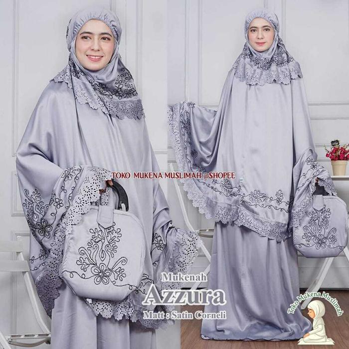 Gambar Mukena Muslimah Dewasa Azzura Bordir 3D Timbul Roberto Corneli Sutra - ABU dari CV TRIFINITY undefined Tokopedia