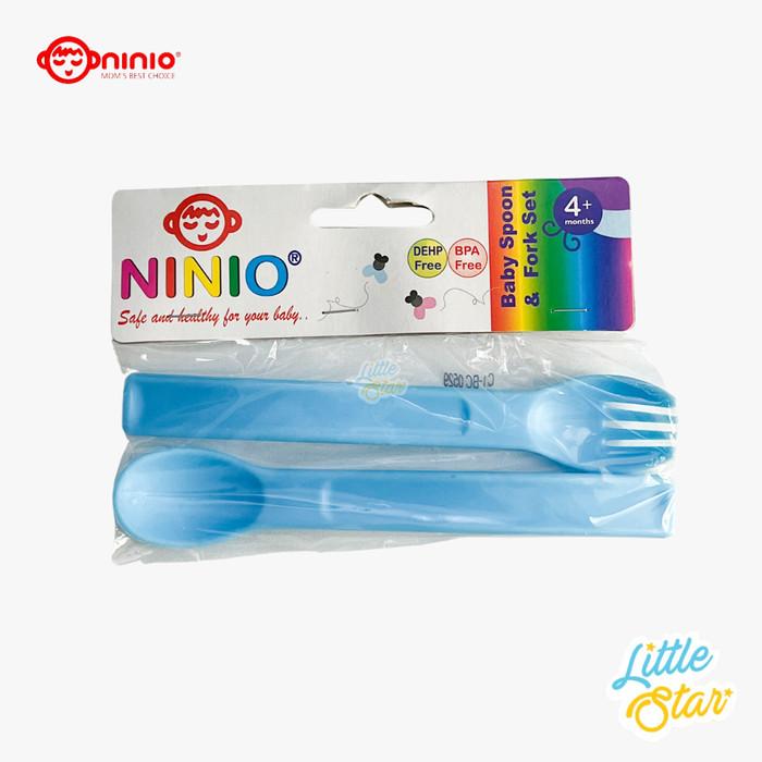 Gambar 2in1 Set Sendok Garpu Baby Ninio Baby Feeding Spoon Fork Training Baby - Biru dari Little Star Baby Gift Shop undefined Tokopedia