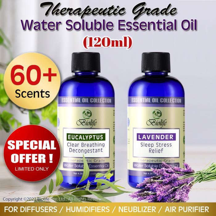 Gambar New Biolife Water Soluble Aromatherapy Essential (120ml), 60+ Scents. 100% Natural Botanical Extracts. Chemical Free. For Use With Aroma Diffusers, Air Revitalizers, Air Purifiers, Humidifiers. dari Florence Flair undefined Tokopedia