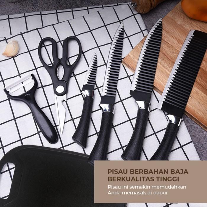 Gambar MASTERHOME PISAU DAPUR SET 7IN1 DENGAN TALENAN STAINLESS ANTI LENGKET - 7IN1 HITAM dari Masterhome undefined Tokopedia
