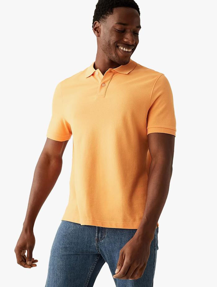 Pique Polo Light Orange Polo Shirt M&S Kaos Polo Pria Pure Cotton