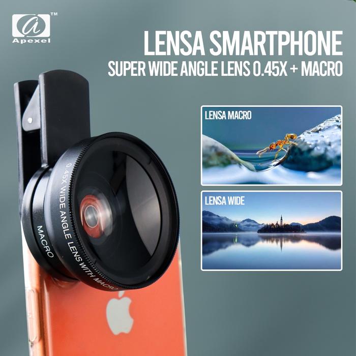 Gambar APEXEL Lensa Super Wide Angle Lens 0.45X + Macro Smartphone - APL-0.45 - Lensa dari riboetdjaya undefined Tokopedia