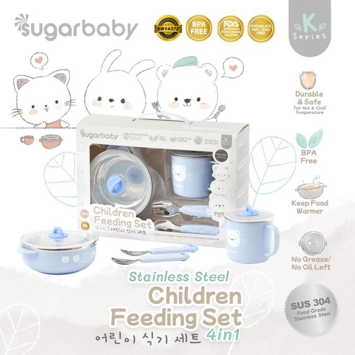 Gambar [ND] Sugar Baby Children Feeding Set 4in1 Stainless Steel / Alat Makan - Blue dari Norden_Babyshop undefined Tokopedia