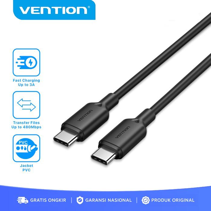 Gambar Vention Kabel Data USB Type C to C Male 3A PD 60W Fast Charging - TRC Black, 1 Meter dari Rans-Tekno undefined Tokopedia