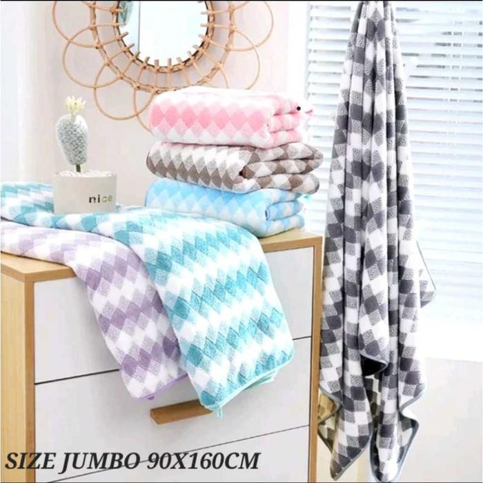 Gambar Handuk mandi dewasa jumbo uk 90x160 / Bath towel / Handuk mandi besar motif salur - Biru muda dari jaymax undefined Tokopedia