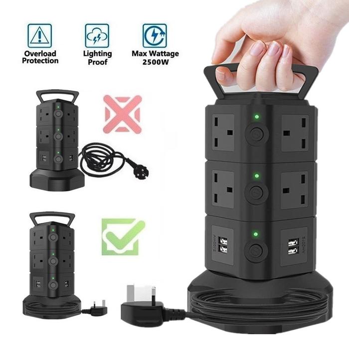 Gambar Surge Protector Multi Plug USB Plug Adapter Extension Strip Charging Station With 10 Outlets And 4 USB Ports6/10/14 Way Extension Leads Plug Extension 1.8M Retractable Extension Cord USB Adapter Home Kitchen dari Sphere Mall undefined Tokopedia