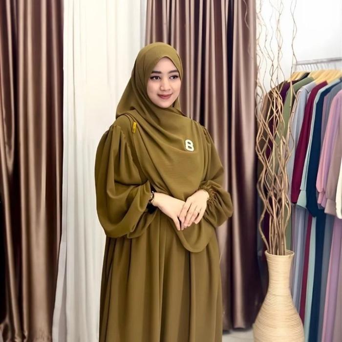 Gambar Gamis Set Hijab Syar'i Bahan Crinkle Airflow Premium Busui Frendly - Army, ALSize dari Risalah Hati undefined Tokopedia