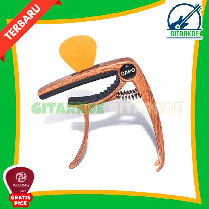 Gambar Capo Gitar Akustik 3 in 1 Multifungsi Dengan Tempat Pick Holder dan Pin Puller - Dark Wood dari Gitarkoe undefined Tokopedia