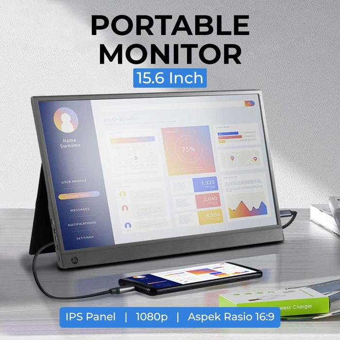 Gambar Monitor Portable FHD IPS 15.6 Inch 1080P Touchscreen Layar HDR Portabel Tablet PC Komputer Laptop Smartphone Game Console PS3 Kamera  Monitor Eksternal Duplicate Extend Second Screen dengan Port Mini HDMI Type C dari Ghani Gadget Store undefined Tokopedia