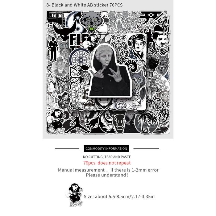 Gambar Sticker Pack vinyl isi 50 - 100 pcs | anti air varian Kartun Black And White BW | glossy matte | laptop helm tumbl koper - BW Glossy 76pcs dari bellanca accessories undefined Tokopedia