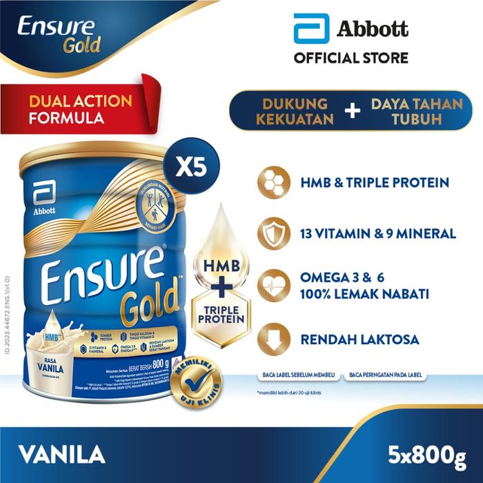 Gambar ENAK!! Ensure Gold HMB Vanila 800 g - Nutrisi Dewasa Rendah Laktosa - 5 pcs dari Lemon Ppong undefined Tokopedia
