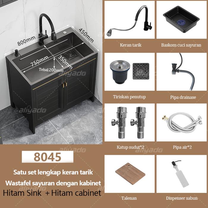 Gambar (WGM) Baru&Promosi  Kitchen Sink Wastafel Dapur Wastafel Cuci Piring Kitchen Set  Wastafel kabinet terintegrasi yang dipasang di lantai - 80*45 Hitam Set dari WAGOMU STORE undefined Tokopedia