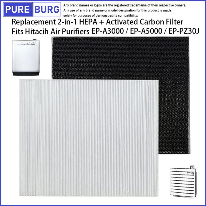 Gambar Fits Hitachi Air Purifiers EP-A3000 EP-A5000 EP-PZ30J EP-NZ50J Replacement HEPA & Activated Carbon Filter dari Verzoseler undefined Tokopedia