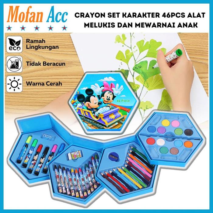 Gambar (COD) Crayon Set Karakter 46 Pcs - Peralatan Menggambar Mewarnai Isi 46pcs Krayon Pencil Warna Cat Air Spidol Box Kartun Lucu Paket Kit Supplies Painting Set Alat Tulis Seni Lukis Perlengkapan Sekolah Edukasi Anak Bermain Belajar Hadiah Kado Ulang Tahun - MICKY dari TOKO ANI PHONE undefined Tokopedia