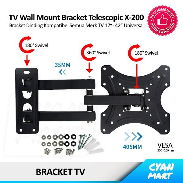 Gambar BRACKET TV 17 32 42 INCH LED LCD WALL TV MOUNT SWIVEL TELESCOPIC TERMURAH - X200 - HITAM dari Night Shift You undefined Tokopedia