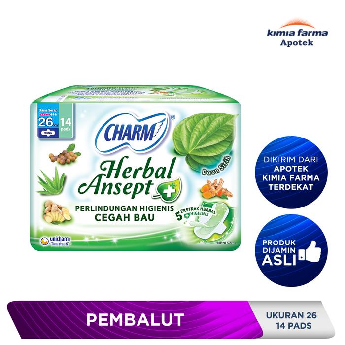 Gambar CHARM HERBAL ANSEPT+ WING 26 CM 14 PADS dari Kimia Farma Apotek Official undefined Tokopedia