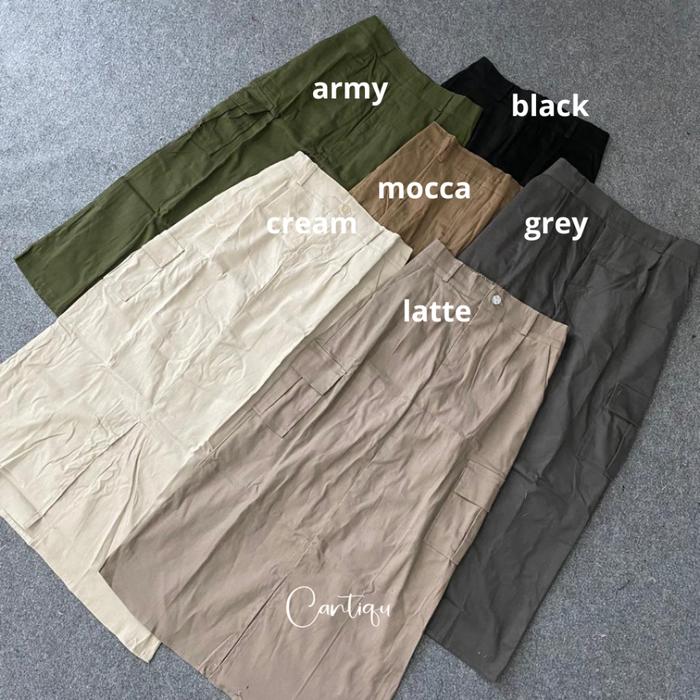 Gambar ROK CANTIQU - KENZY CARGO SKIRT ROK KOREAN STYLE KATUN TWILL - Kenzy Cream, Standart dari M.I.N.I undefined Tokopedia