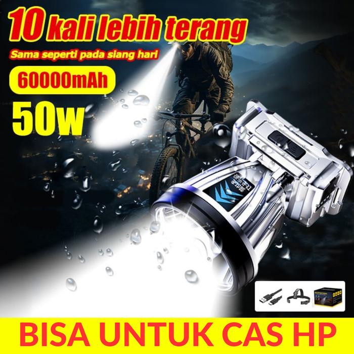 Gambar Senter Kepala Headlamp Outdoor Amason 50W SOS Portable Recharge Tahan Air Power Bank Bisa Untuk Cas HP - Putih - Kuning dari Ibizza store undefined Tokopedia