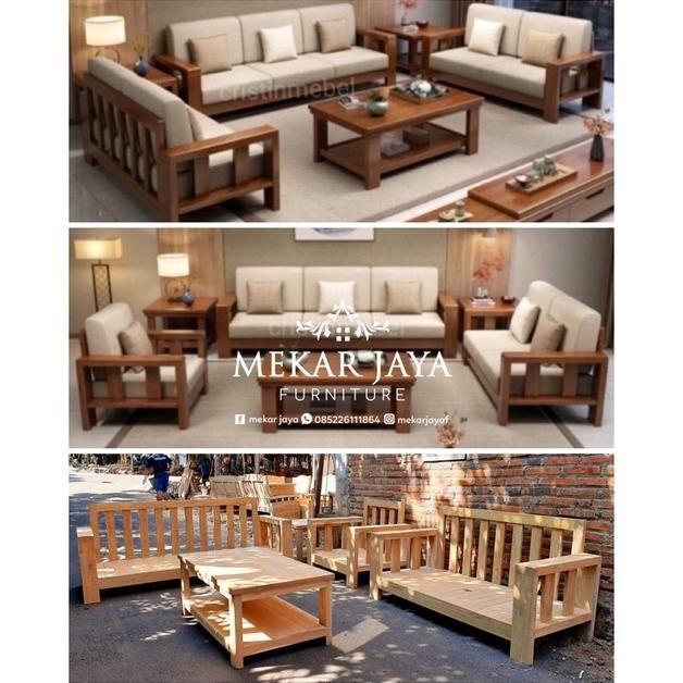 Gambar Terbaru Premium Set Kursi Sofa Ruang Tamu Minimalis Balok Jati Furniture Kode 672 dari Kini Creatife Store undefined Tokopedia