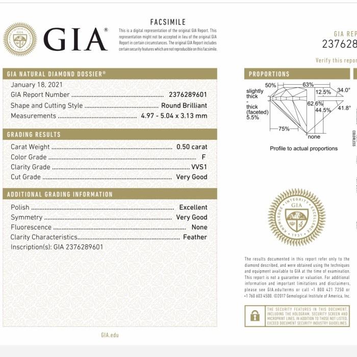 Jual Menarik Berlian GIA 0,50 F VVS1 Diamond Batu Sertifikat Asli