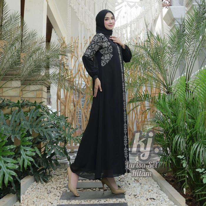 Gambar Khadijah Mode - Larissa Pakaian Wanita Gamis Kondangan Pesta Dress  Bahan Ceruti Baby Doll Set Free Hijab Bordir Mewah Payet Muslim Ceruty Formal Dewasa Lebaran Syari Remaja - Hitam, M dari Khadijah Mode undefined Tokopedia
