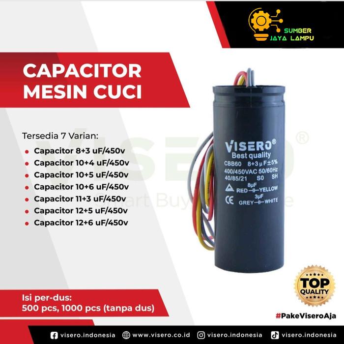 Gambar Kapasitor Mesin Cuci 2 Tabung CBB60 450V Body Bulat - 3+8μF dari Sumber jaya lampu_NEW undefined Tokopedia