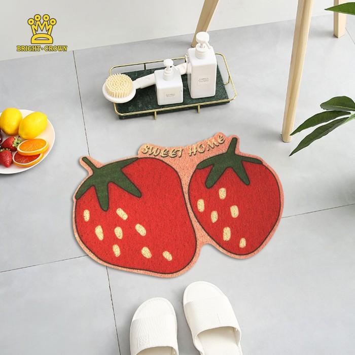 Gambar KESET MOTIF BUAH-BUAHAN UNTUK DAPUR DAN KAMAR 40 X 60CM BAHAN MIE PVC - strawberry dari Bright Crown Officiall Store undefined Tokopedia