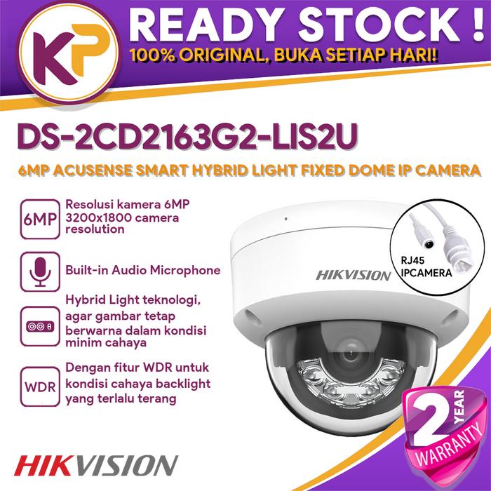 Promo HIKVISION DS-2CD2163G2-LIS2U 6MP ACUSENSE SMART HYBRID LIGHT BUILT-IN  MIC DOME IP CAMERA di Kamerapengintai Tokopedia