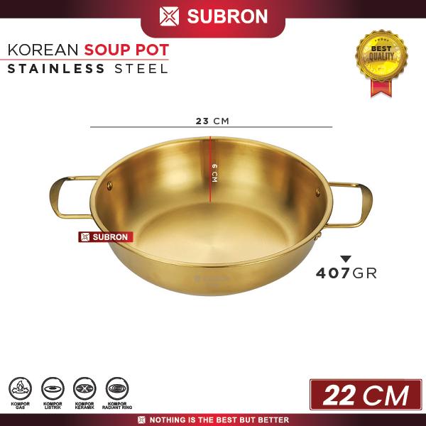 Gambar SUBRON Korean Soup Pot Datar Noodle Ramen 18cm 20cm 22cm 24cm 26cm 28cm Stainless Gold - 22CM dari SUBRON KITCHENWARE undefined Tokopedia