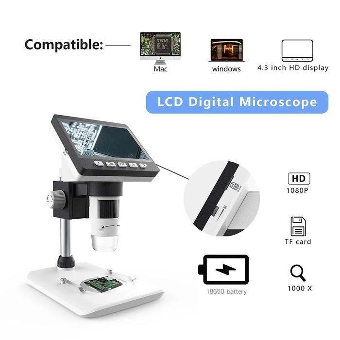 Gambar 4.3 Inch Digital Microscope 1080P 50-1000x Microscopio 2000mAh Soldering Microscope for Electronics Repair PCB PC Laptop dari Boldering undefined Tokopedia