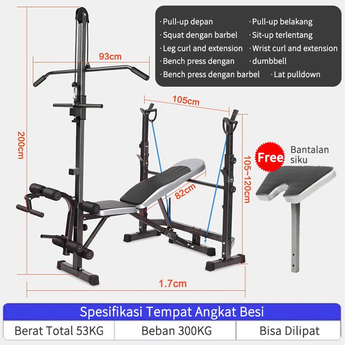 Gambar EPIC FINDS BENCH PRESS BESA ADJUSTABLE MULTI GYM WEIGHT BENCH BARBELL - hitam+Stick bar dari danillre undefined Tokopedia