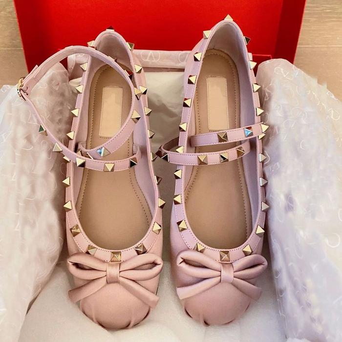 Jual Studded satin ballet shoes women's single shoes wear flat