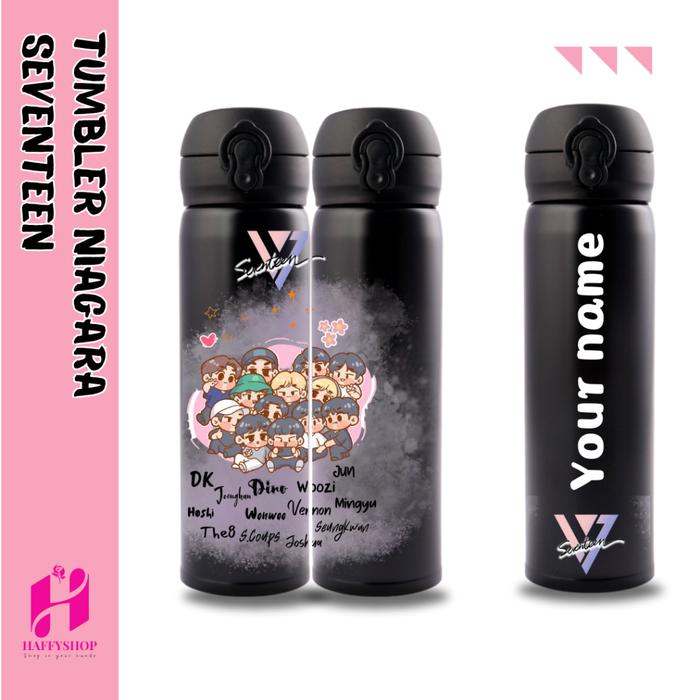Gambar [ SEVENTEEN ] TUMBLER CUSTOM KPOP UV Print Hampers Korea Tumbler Botol Termos Sakura Niagara Chibi - Seventeen 1, Hitam dari HaffyShop undefined Tokopedia