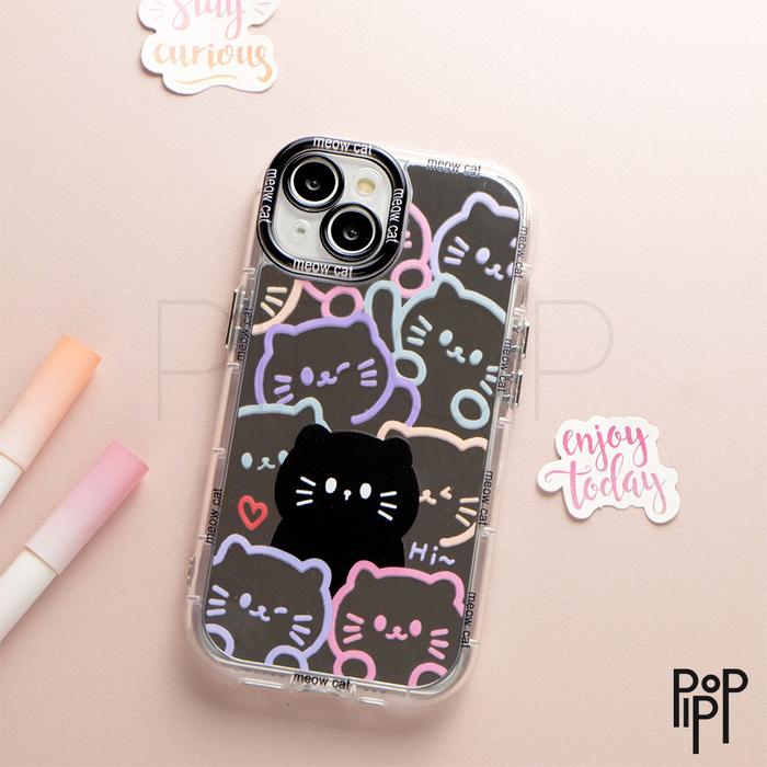 Gambar Fashion Mirror Cute Cat Phone Case Softcase HP Fullcover - MEOW-BLACK, iP15 dari pipop.case undefined Tokopedia