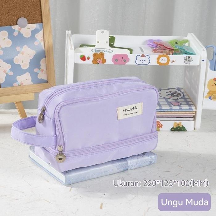 Gambar Tempat Pensil kotak pensil aesthetic Large Capacity Kawaii Pencil Cases flip Pencil Bag Pouch Holder Box for Girls Office Student Stationery Organizer School Supplies Multifungsi - Ungu dari Satancom undefined Tokopedia